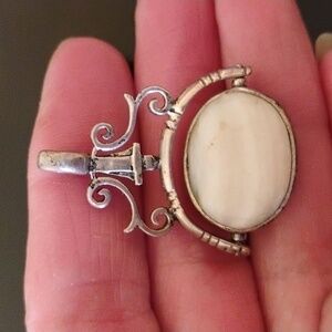 VTG Elegant Black Onyx Mother Of Pearl Silver Pendant Two Sided